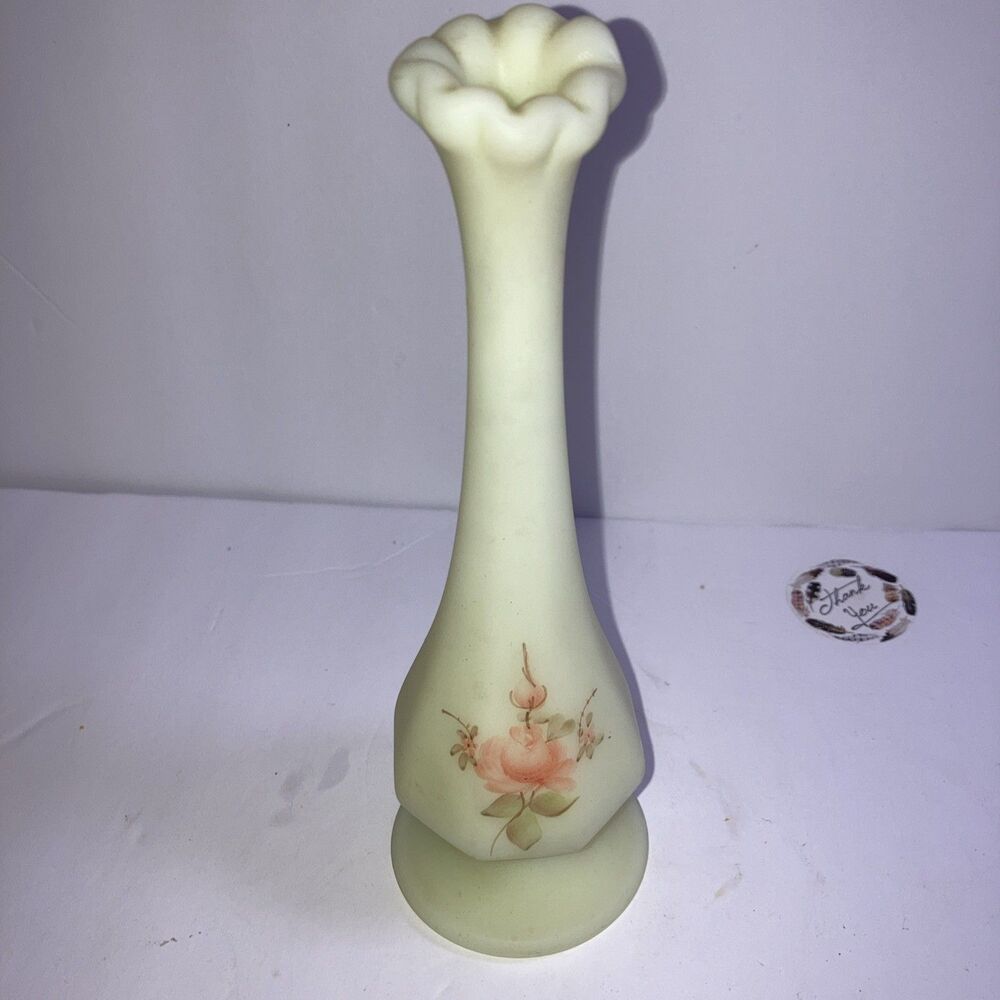 Fenton Uranium Glass Single Flower Vase with Inclusions at Base
